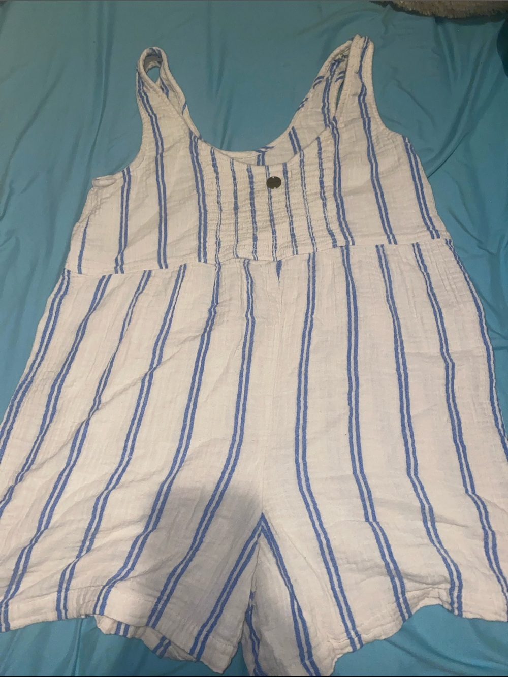 Fun beige with blue stripes onesie